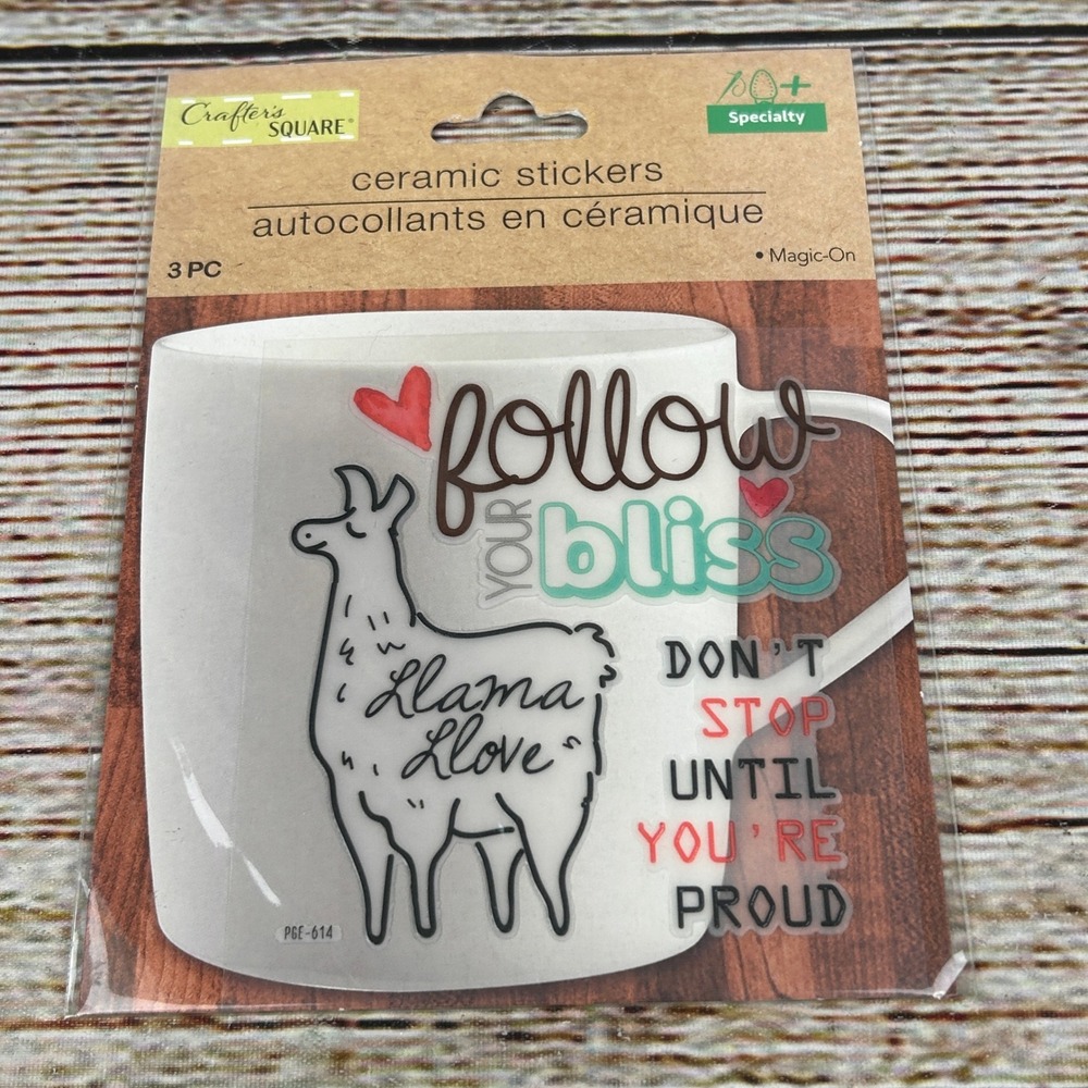 Crafter's Square Llama Follow Your Bliss‎ Ceramic Stickers 3pc PGE-614 Magic-On